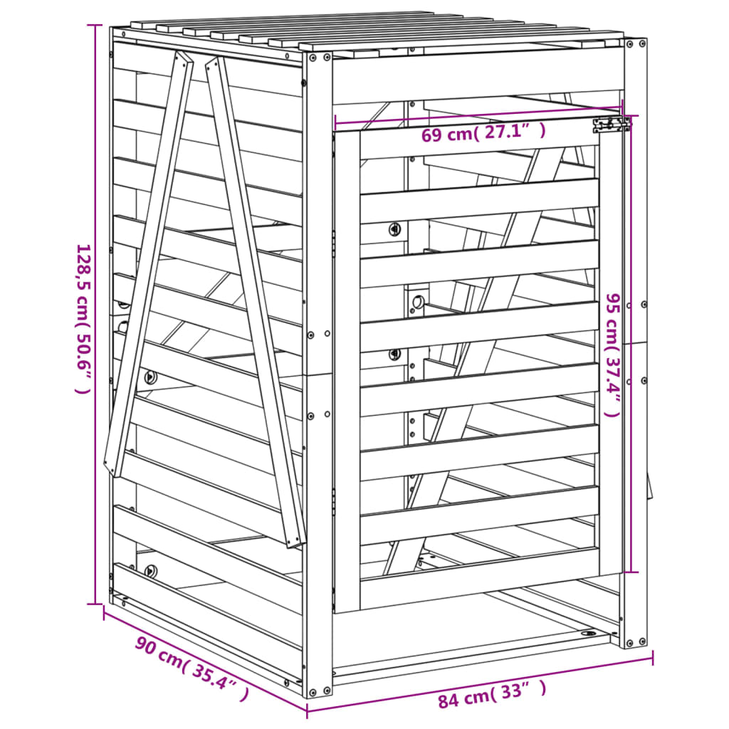 vidaXL Wheelie Bin Storage White 84x90x128.5 cm Solid Wood Pine