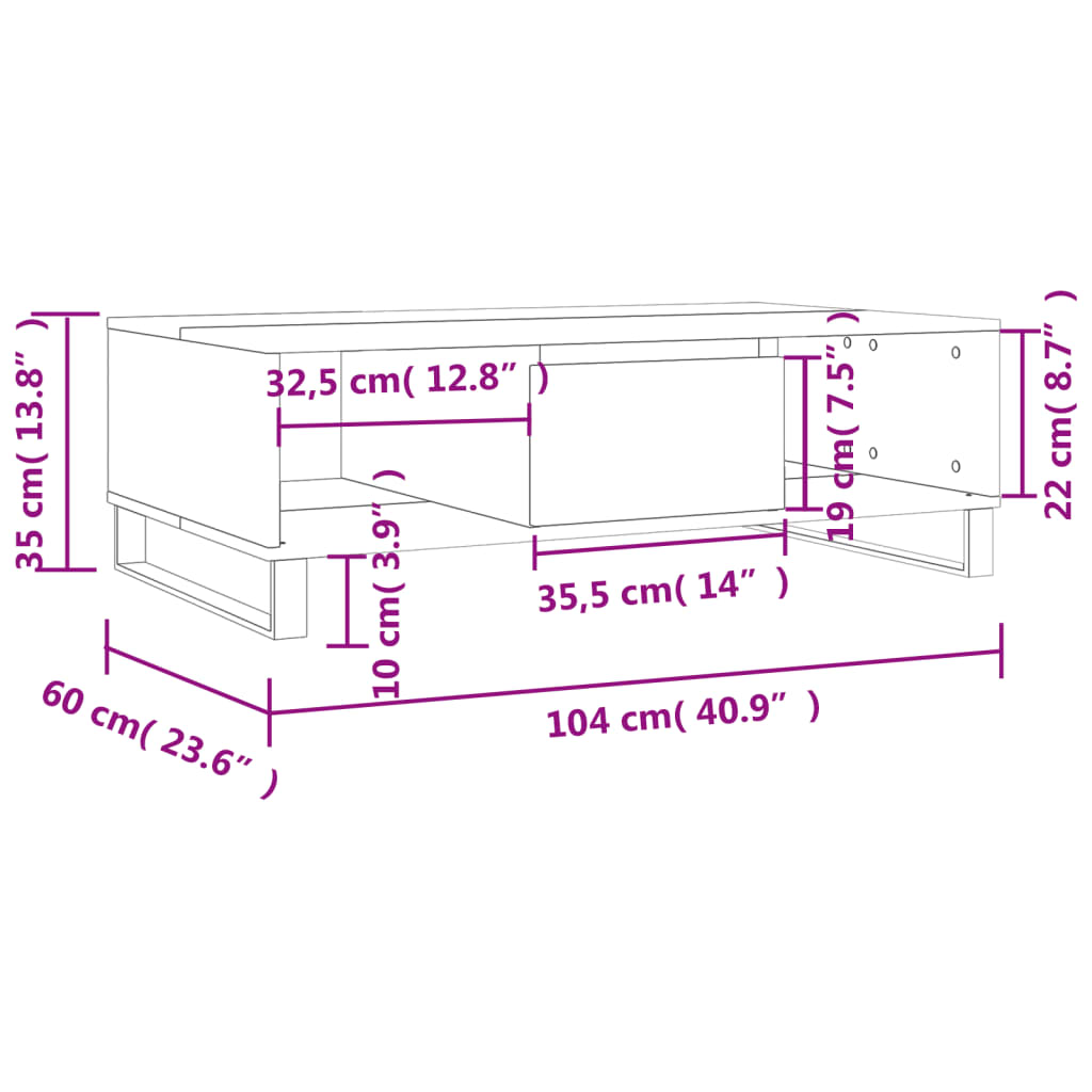 vidaXL Coffee Table White 104x60x35 cm Engineered Wood