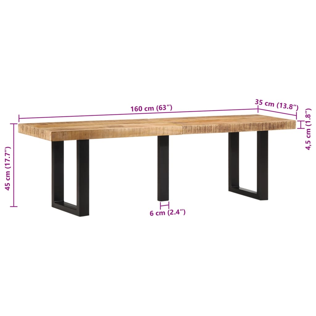 vidaXL Bench 160 cm Solid Rough Wood Mango and Steel