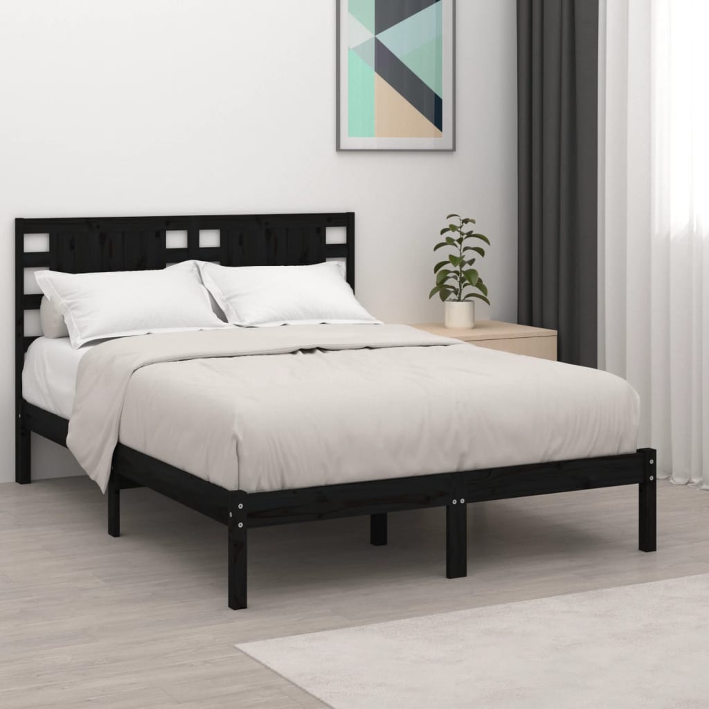 vidaXL Bed Frame without Mattress Black 200x200 cm Solid Wood Pine