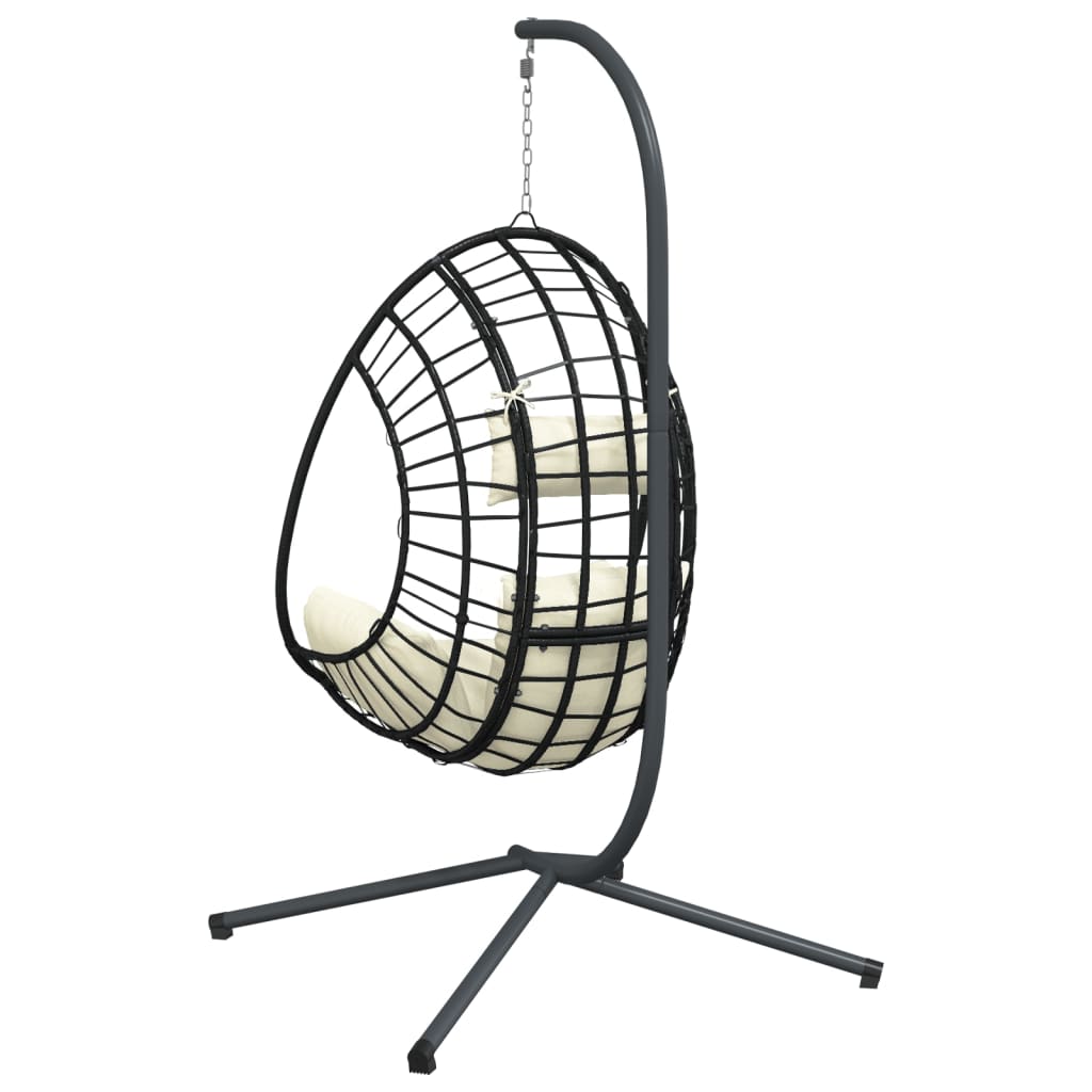 vidaXL Hanging Egg Chair with Stand Beige Rattan and Steel