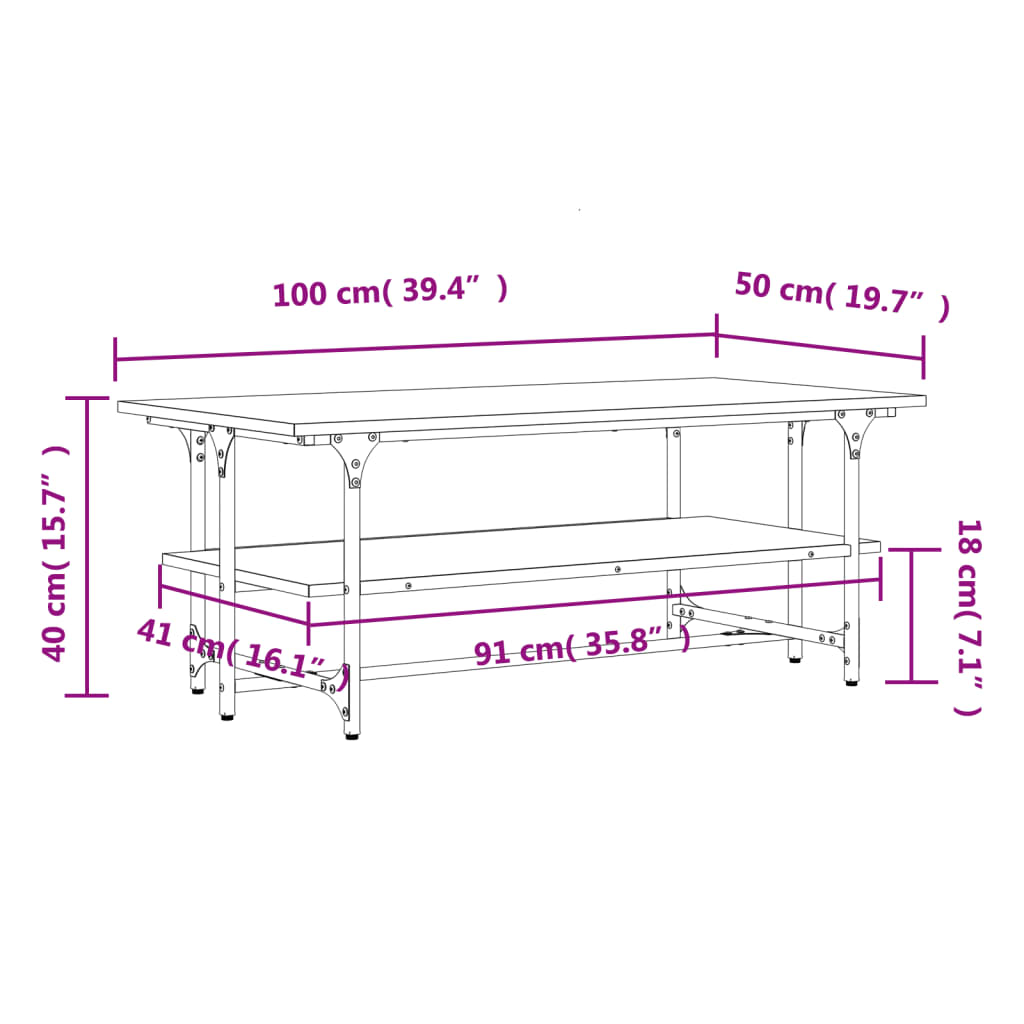 vidaXL Coffee Table Grey Sonoma 100x50x40 cm Engineered Wood