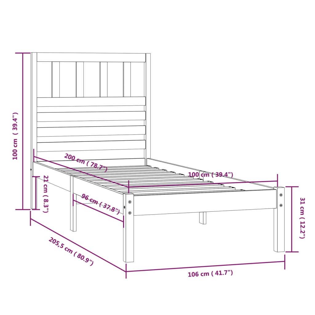 vidaXL Bed Frame without Mattress Honey Brown Solid Wood Pine 100x200 cm