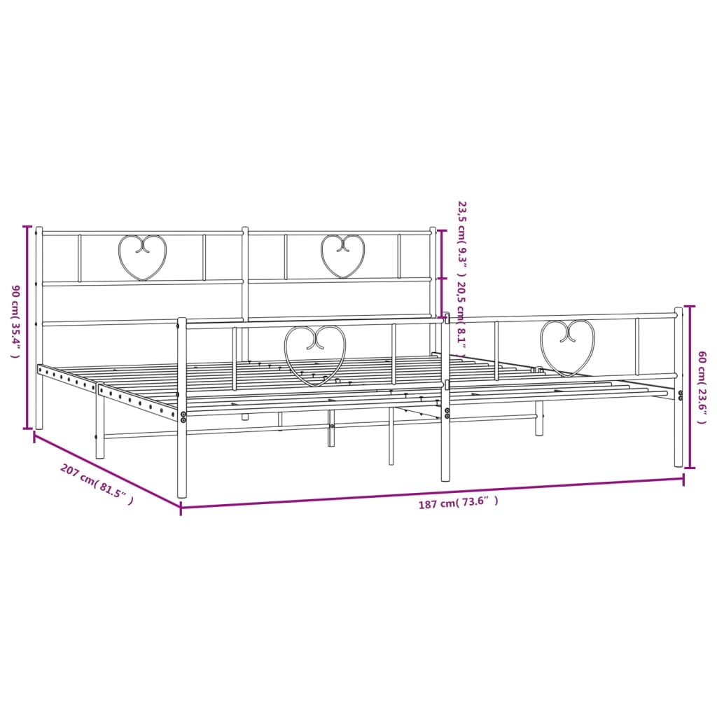 vidaXL Metal Bed Frame without Mattress with Footboard Black 180x200 cm Super King