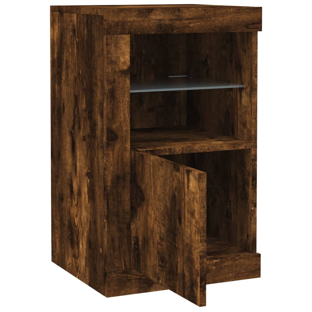 vidaXL Side Cabinets with LED Lights 2 pcs Smoked Oak Engineered Wood