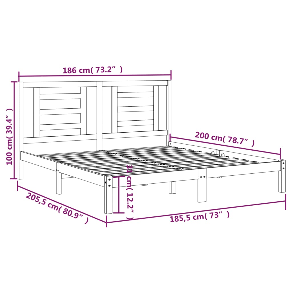 vidaXL Bed Frame without Mattress Black 180x200 cm Super King Solid Wood