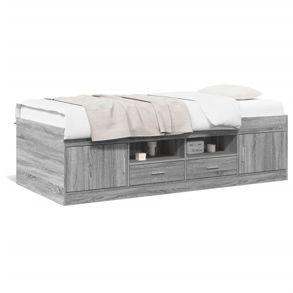 vidaXL Daybed with Drawers without Mattress Grey Sonoma 75x190 cm Small Single