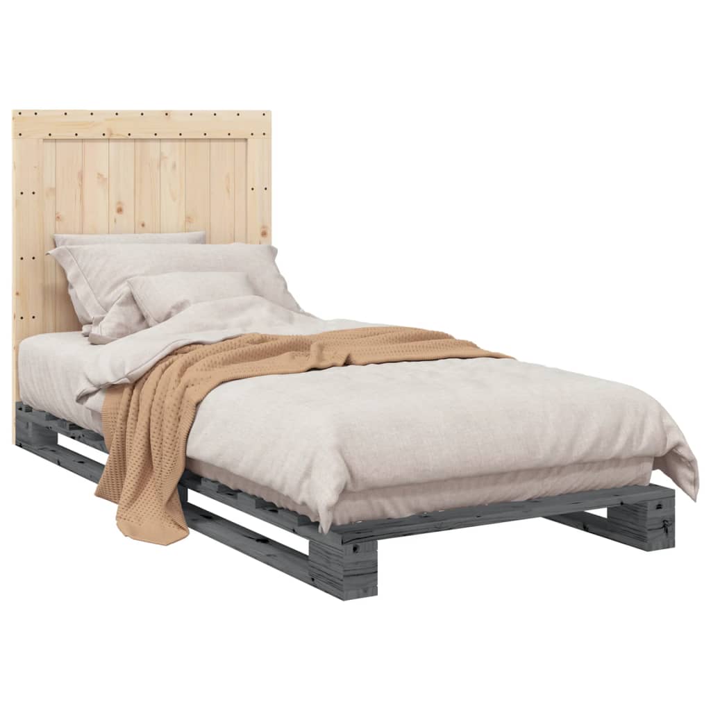 vidaXL Bed Frame with Headboard Grey 90x200 cm Solid Wood Pine