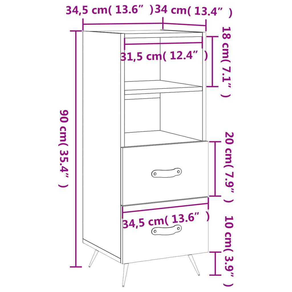 vidaXL Sideboard Grey Sonoma 34.5x34x90 cm Engineered Wood