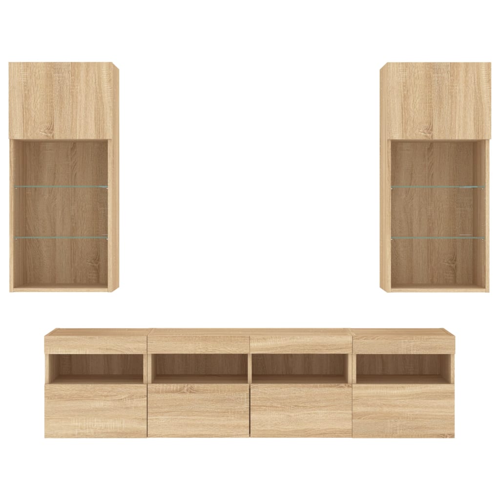 vidaXL 5 Piece TV Wall Units with LED Sonoma Oak Engineered Wood