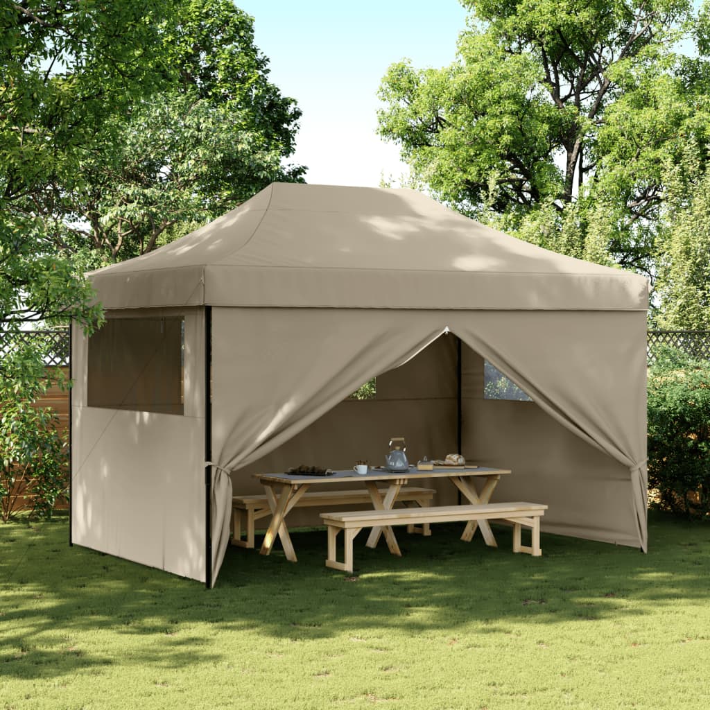 vidaXL Foldable Party Tent Pop-Up with 4 Sidewalls Taupe