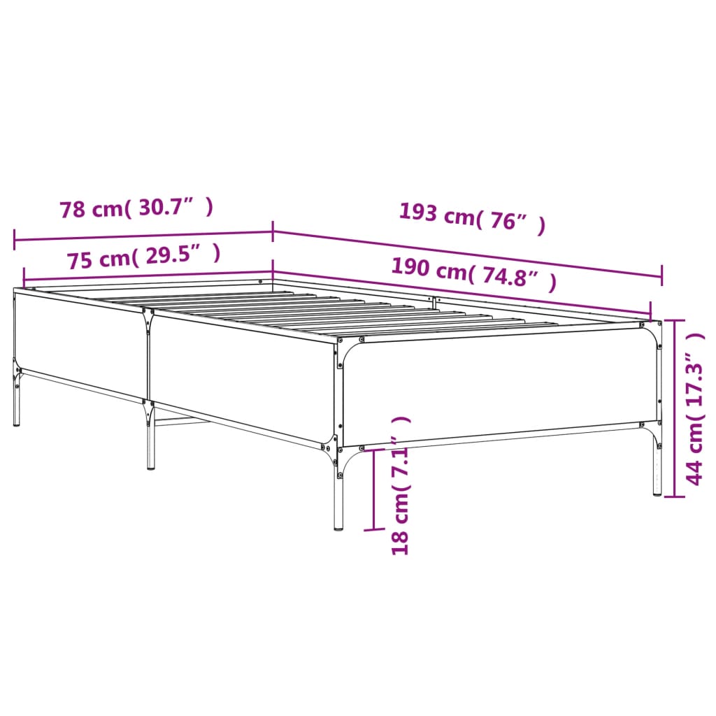 vidaXL Bed Frame without Mattress Brown Oak 75x190 cm Small Single