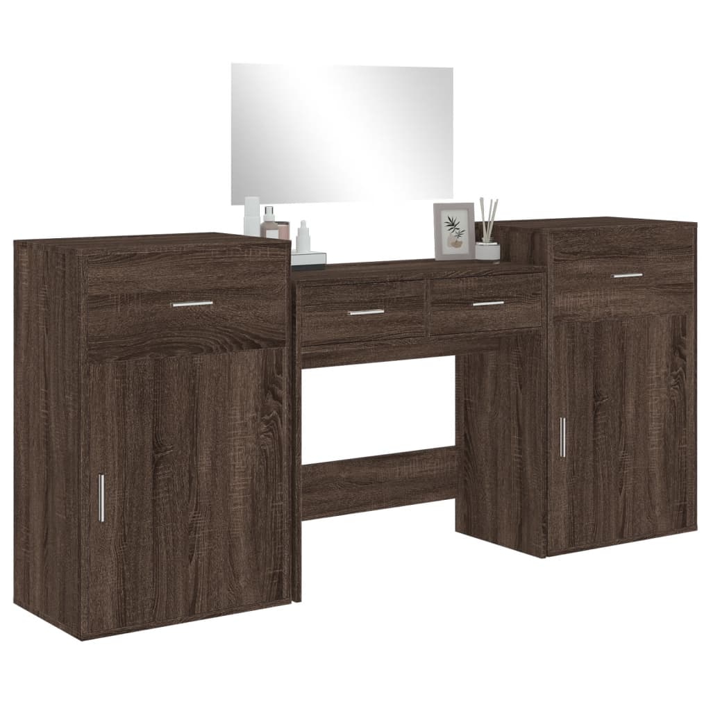 vidaXL 4 Piece Dressing Table Set Brown Oak Engineered Wood