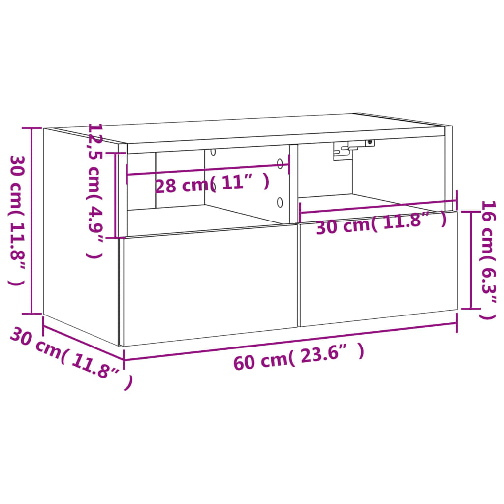 vidaXL TV Wall Cabinet Brown Oak 60x30x30 cm Engineered Wood