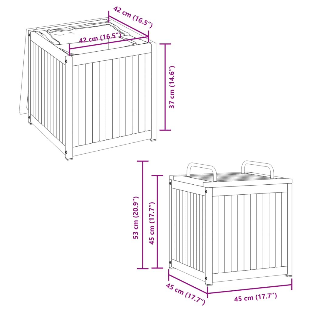 vidaXL Outdoor Cushion Box 45x45x45/53 cm Solid Wood Acacia and Steel