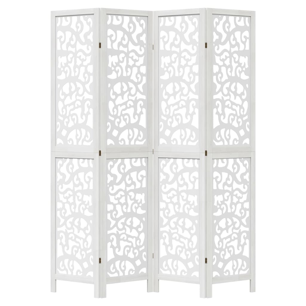 vidaXL Room Divider 4 Panels White Solid Wood Paulownia