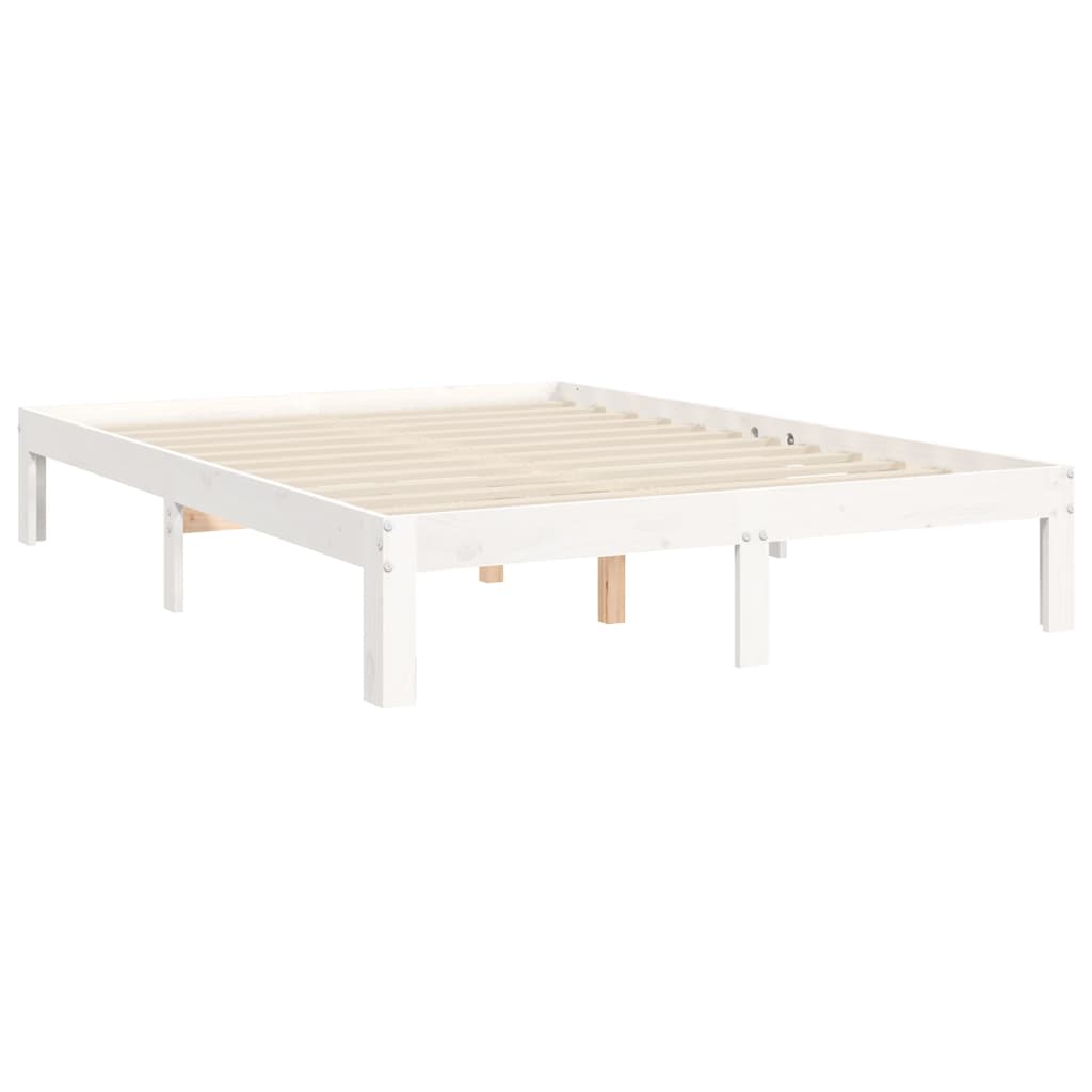 vidaXL Bed Frame without Mattress White Double Solid Wood Pine