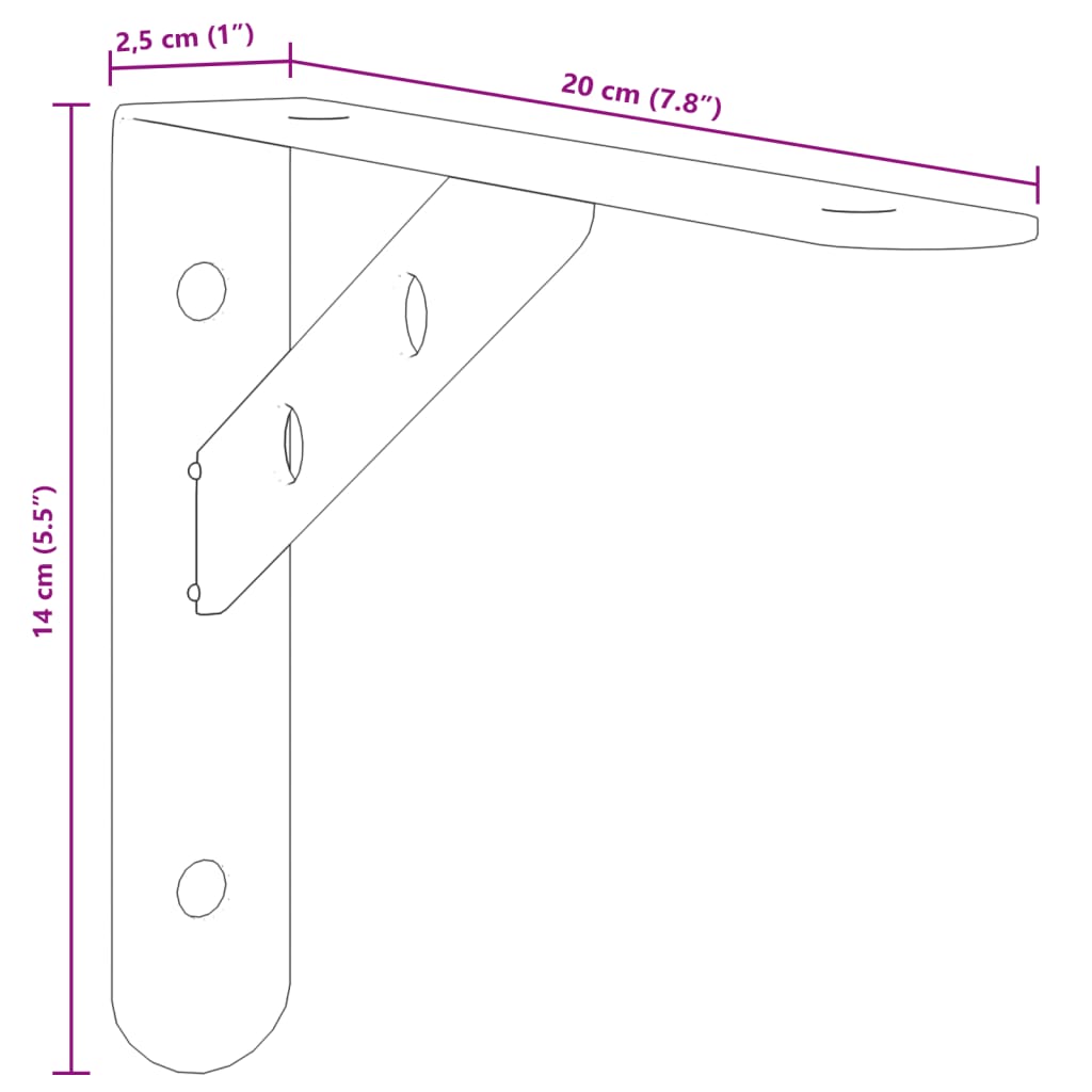 vidaXL Shelf Brackets 4 pcs 20x2.5x14 cm Silver Stainless Steel