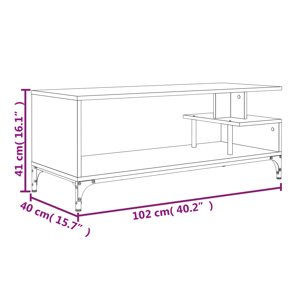 vidaXL TV Cabinet Smoked Oak 102x40x41 cm Engineered Wood and Powder-coated Steel