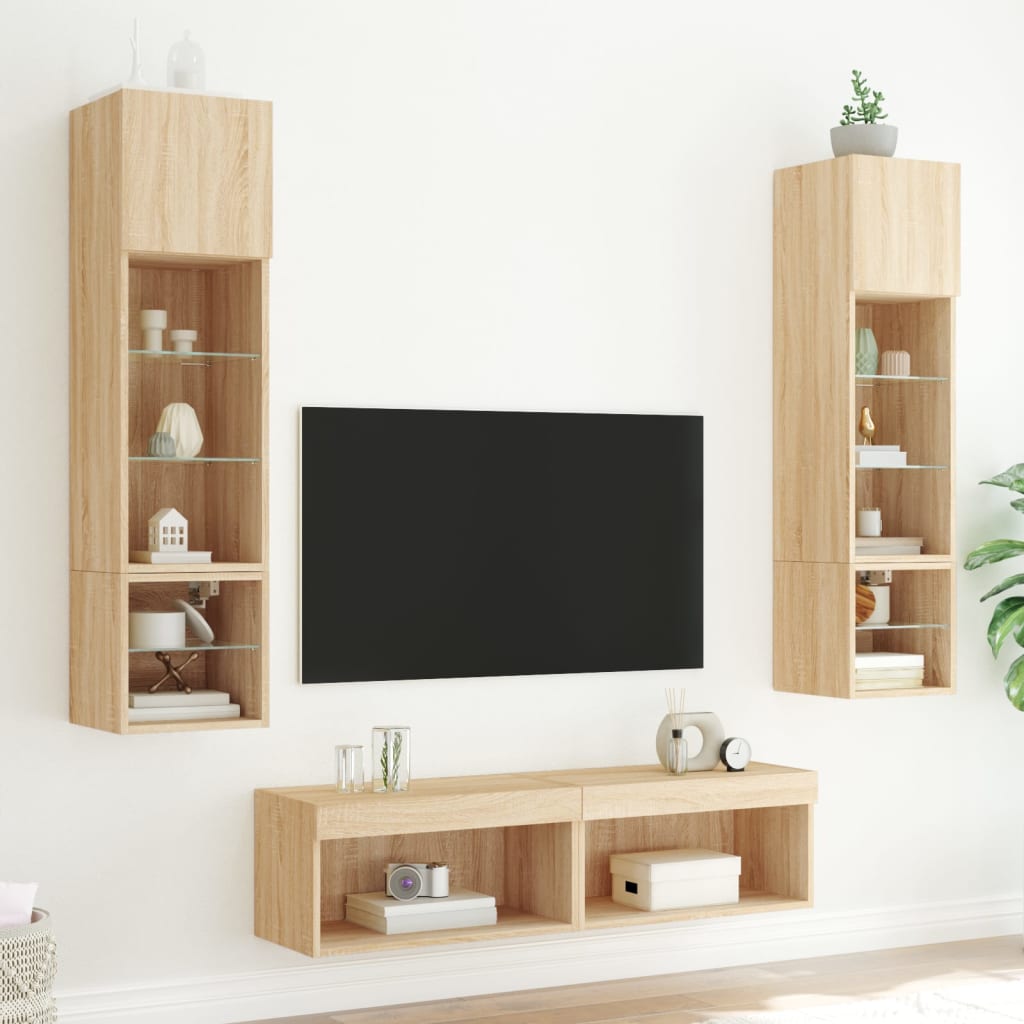 vidaXL 6 Piece TV Wall Units with LED Sonoma Oak Engineered Wood