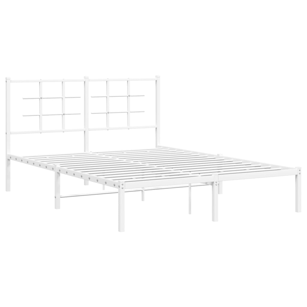 vidaXL Metal Bed Frame without Mattress with Headboard White 135x190 cm Double