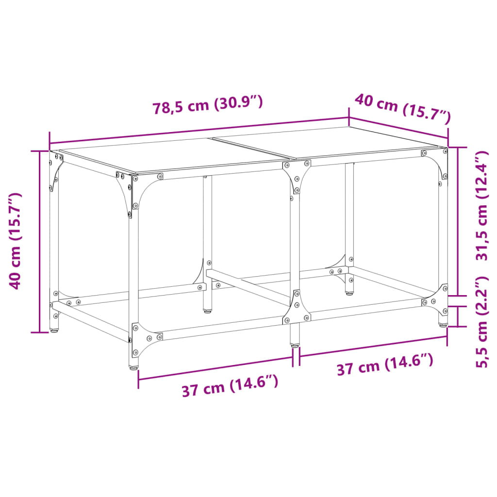 vidaXL Coffee Table with Transparent Glass Top 78.5x40x40 cm Steel