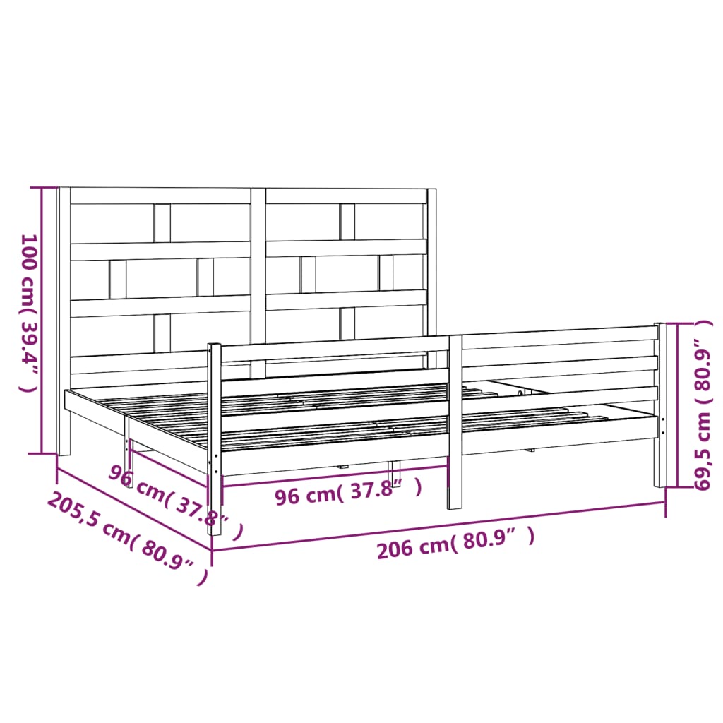 vidaXL Bed Frame without Mattress Black Solid Wood 200x200 cm (810454+814218)