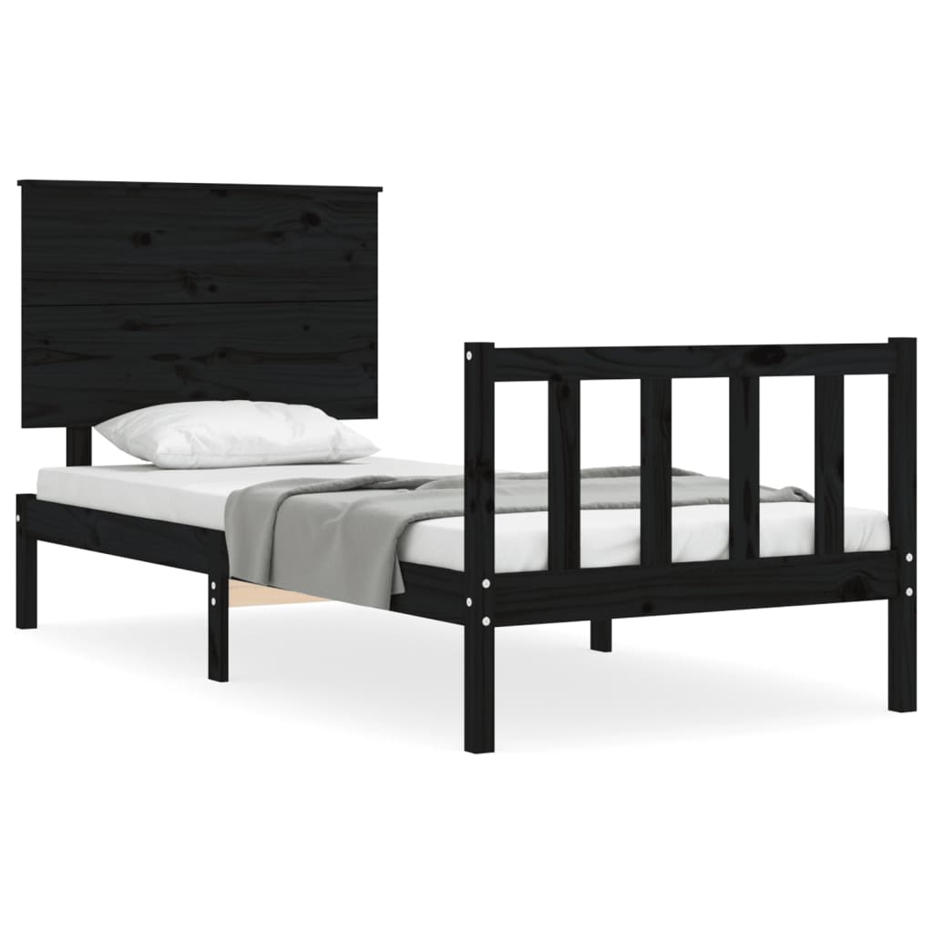 vidaXL Bed Frame without Mattress Black Small Single Solid Wood Pine