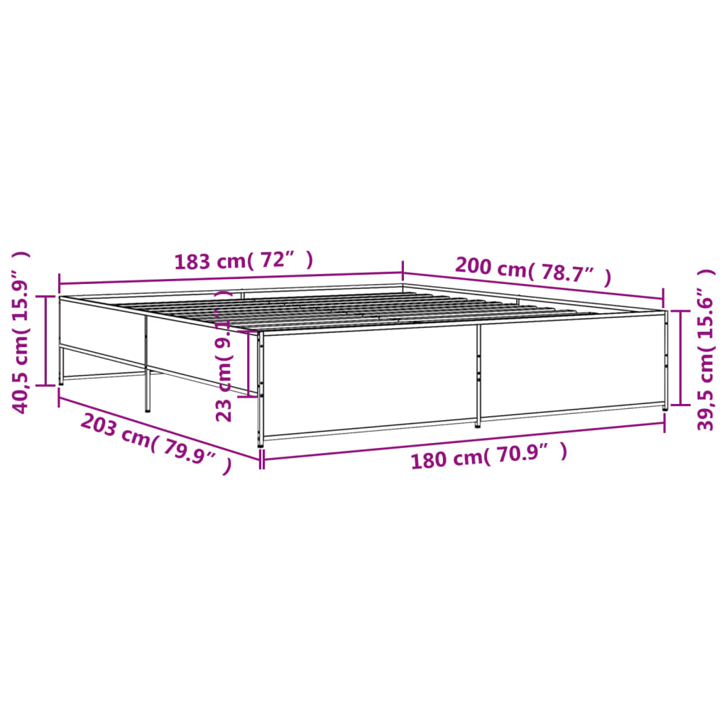 vidaXL Bed Frame without Mattress Smoked Oak 180x200 cm Super King