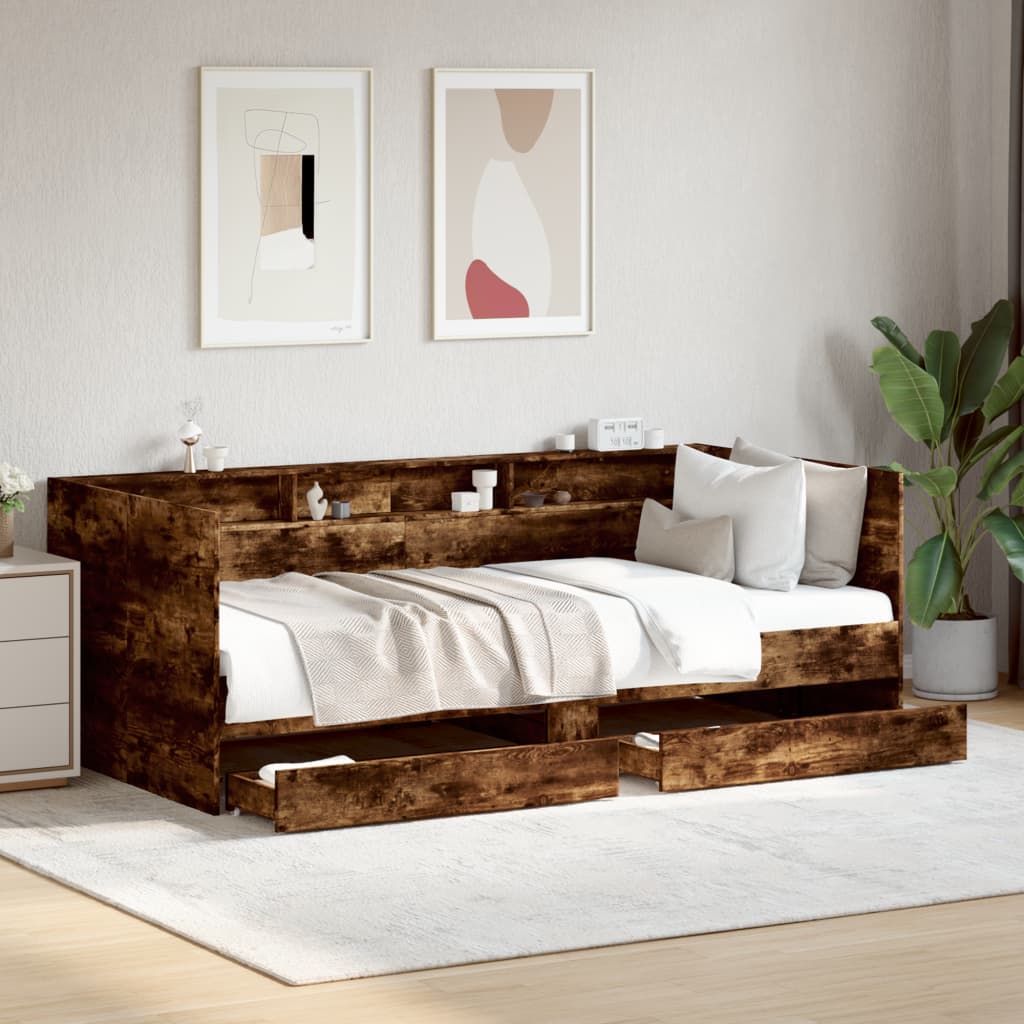 vidaXL Daybed with Drawers Smoked Oak 75x190 cm Engineered Wood