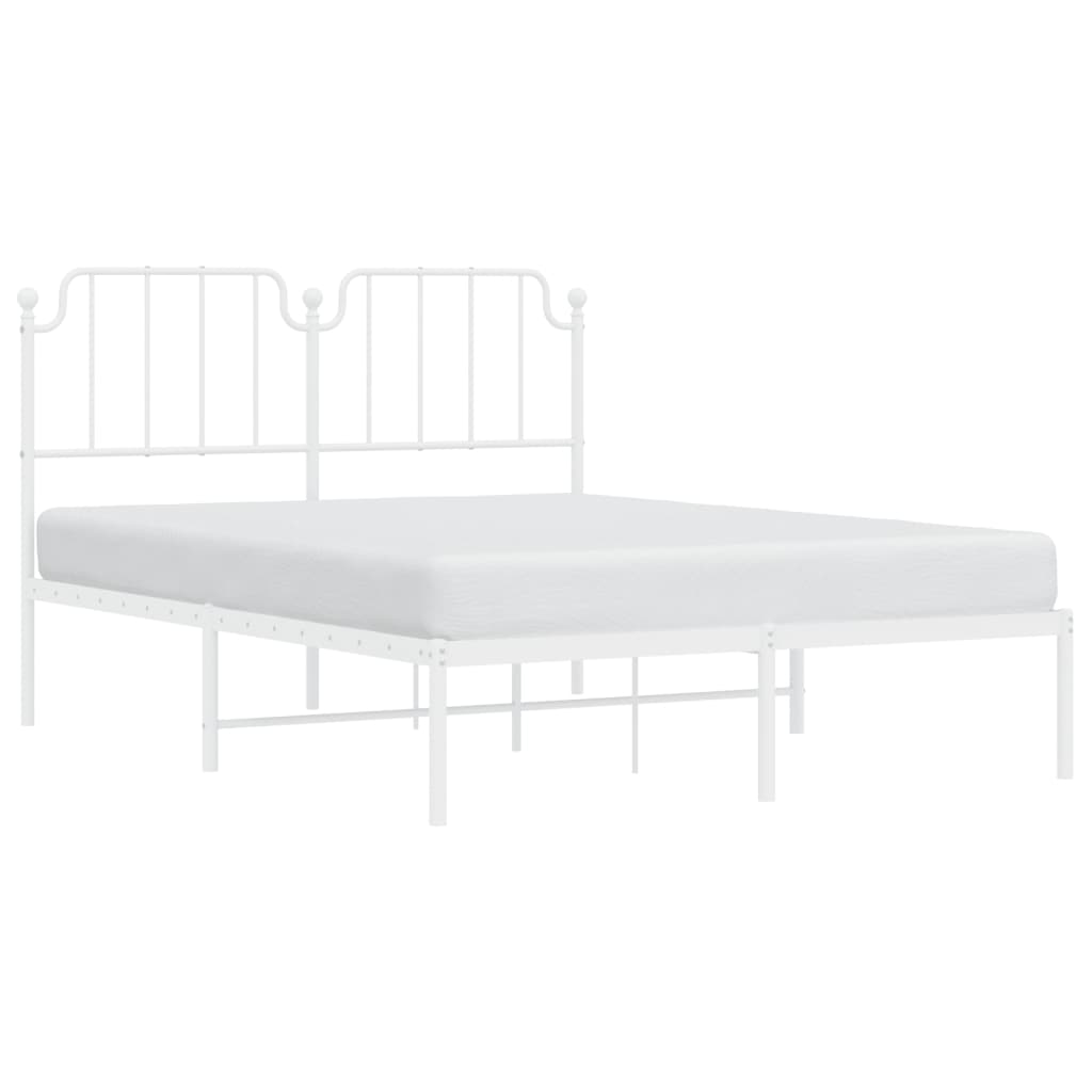 vidaXL Metal Bed Frame without Mattress with Headboard White 140x190 cm