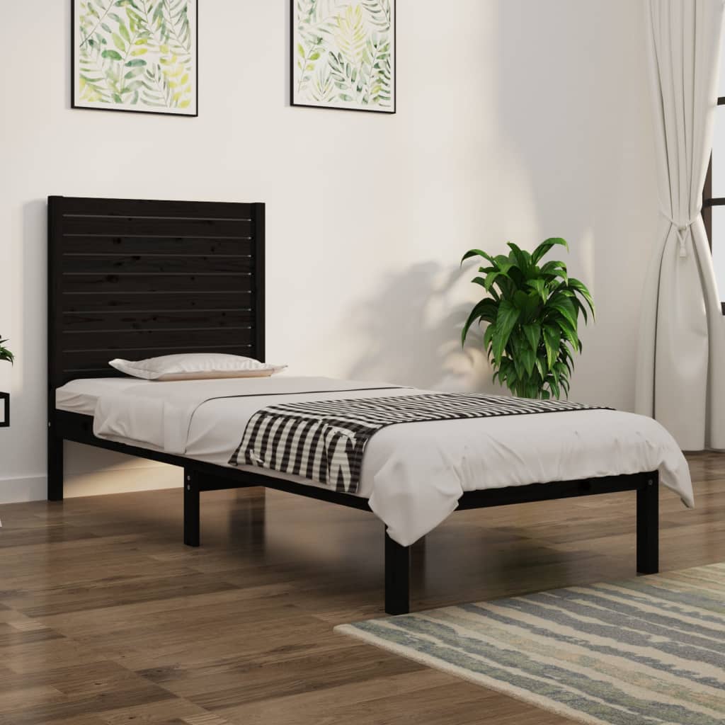 vidaXL Bed Frame without Mattress Black 90x190 cm Single Solid Wood