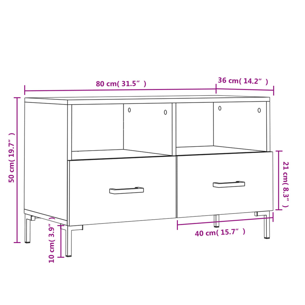 vidaXL TV Cabinet Sonoma Oak 80x36x50 cm Engineered Wood