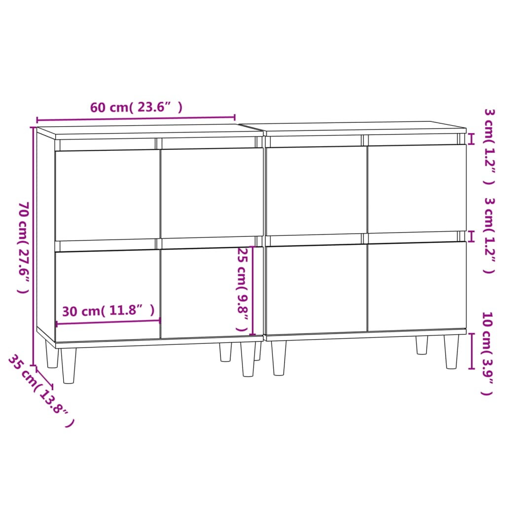 vidaXL Sideboards 2 pcs Sonoma Oak 60x35x70 cm Engineered Wood