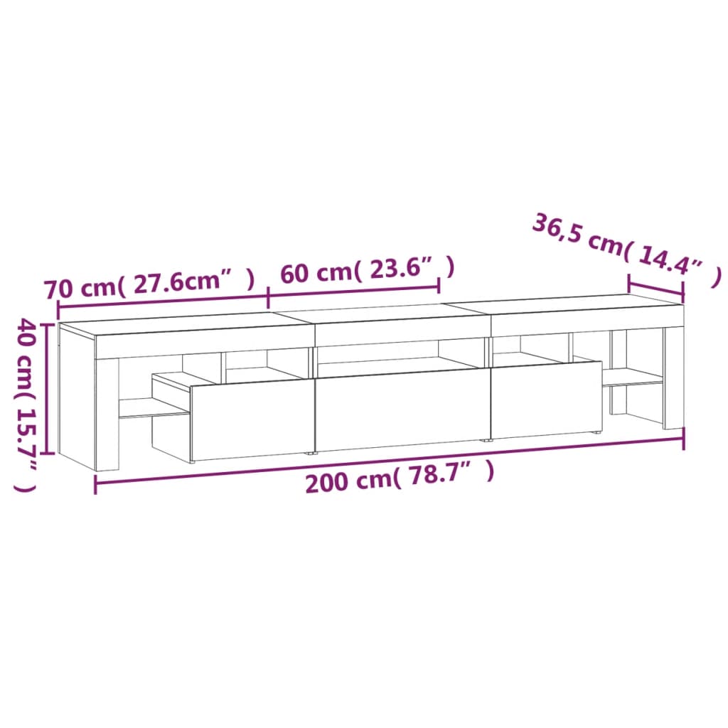 vidaXL TV Cabinet with LED Lights High Gloss White 200x36.5x40 cm