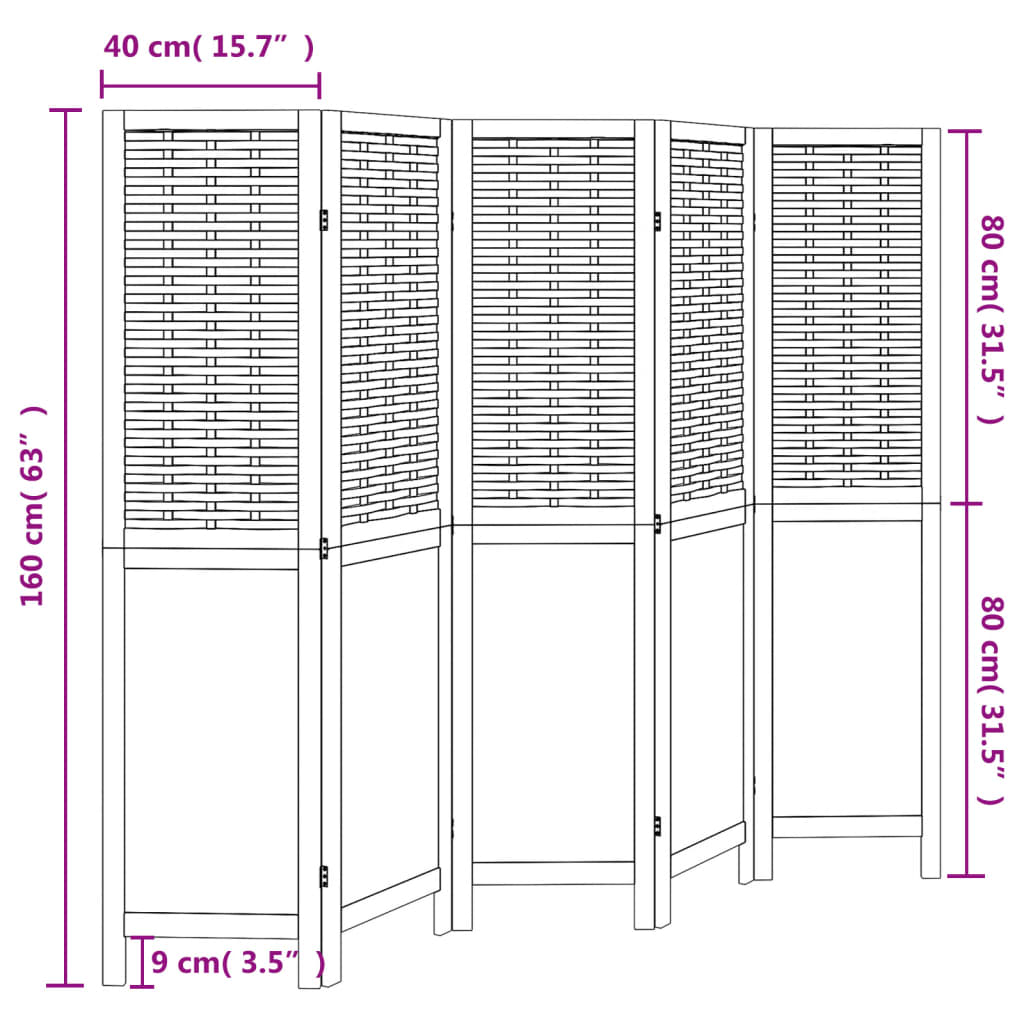 vidaXL Room Divider 5 Panels White Solid Wood Paulownia