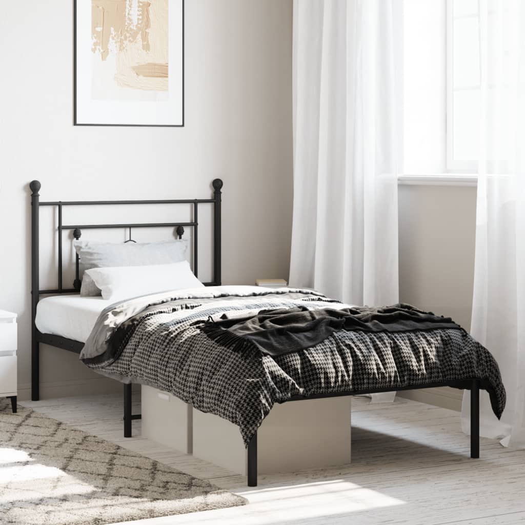 vidaXL Metal Bed Frame without Mattress with Headboard Black 100x190 cm