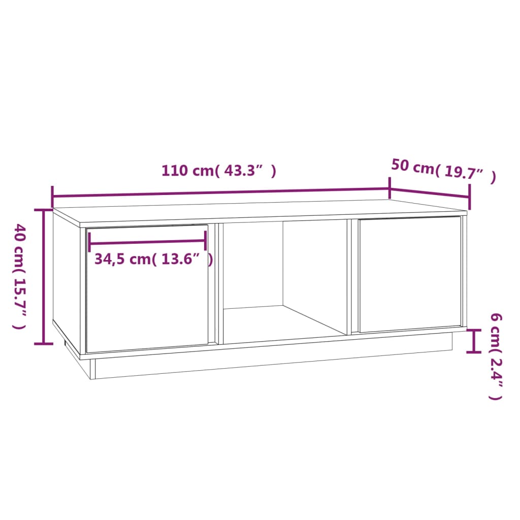 vidaXL Coffee Table White 110x50x40 cm Solid Wood Pine