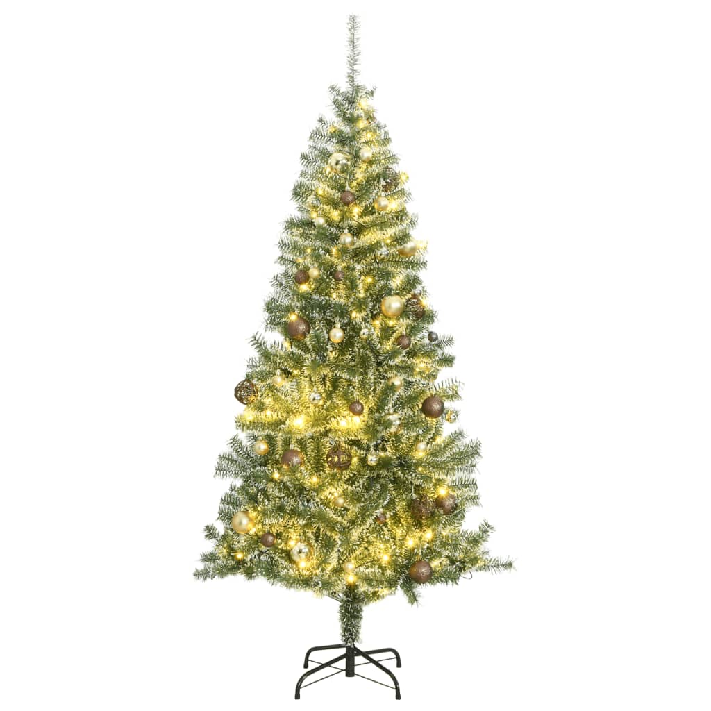 vidaXL Artificial Christmas Tree 300 LEDs&Ball Set&Flocked Snow 180 cm