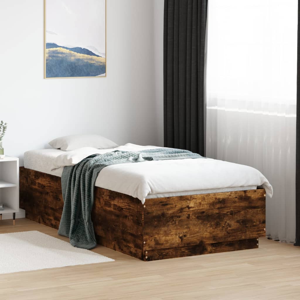 vidaXL Bed Frame with LED without Mattress Smoked Oak 90x190 cm Single