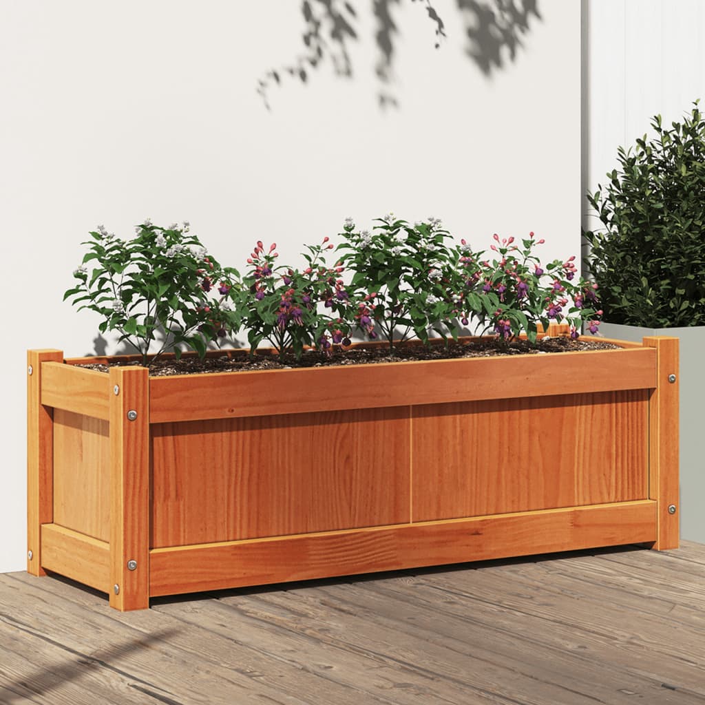 vidaXL Garden Planter Wax Brown 90x31x31 cm Solid Wood Pine