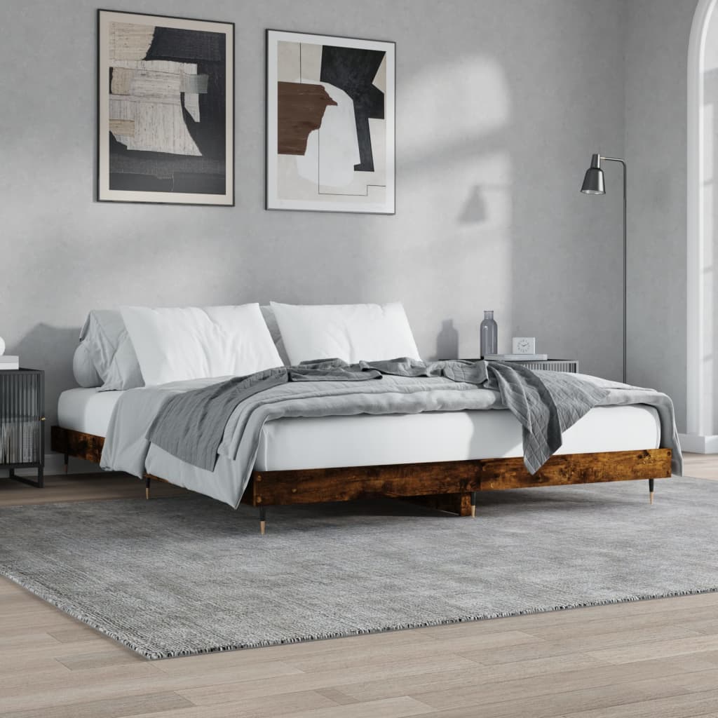 vidaXL Bed Frame without Mattress Smoked Oak 140x200 cm Engineered Wood