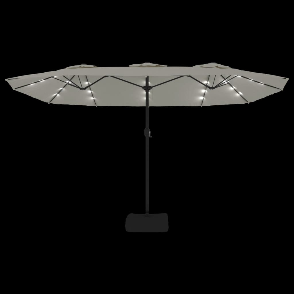 vidaXL Double-Head Garden Parasol with LEDs Sand White 449x245 cm