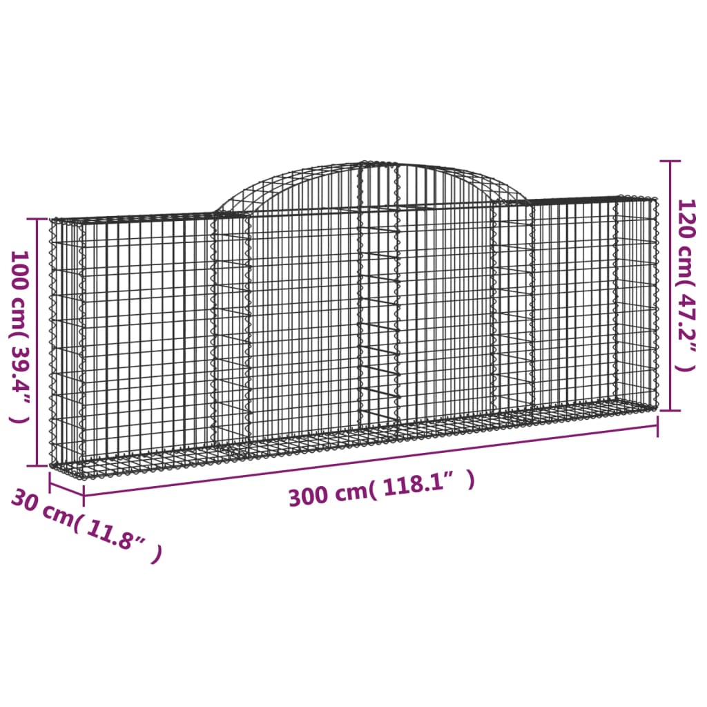 vidaXL Arched Gabion Baskets 13 pcs 300x30x100/120 cm Galvanised Iron