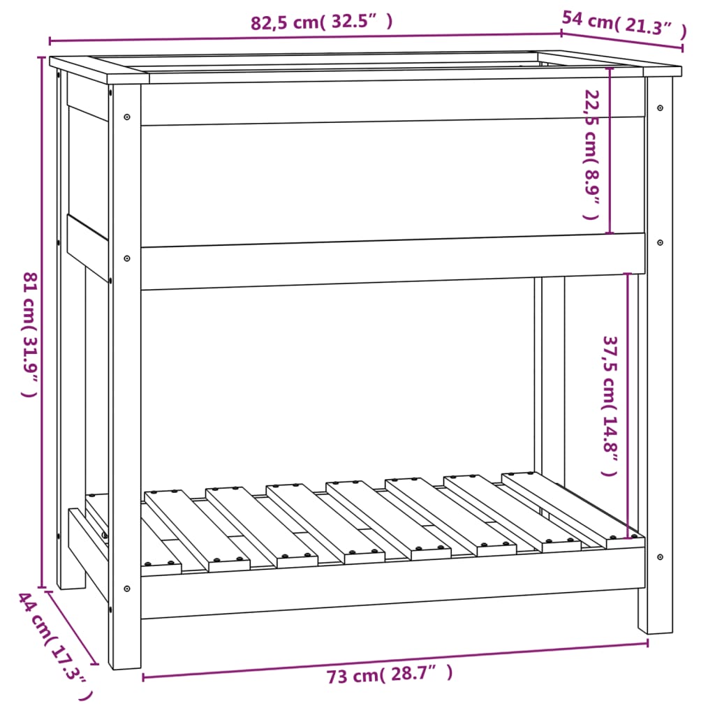 vidaXL Planter with Shelf Grey 82.5x54x81 cm Solid Wood Pine