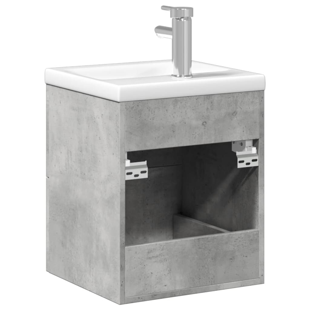 vidaXL Bathroom Sink Cabinet with Built-in Basin Concrete Grey