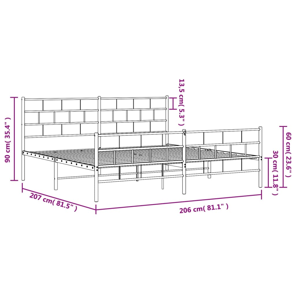 vidaXL Metal Bed Frame without Mattress with Footboard White 200x200 cm