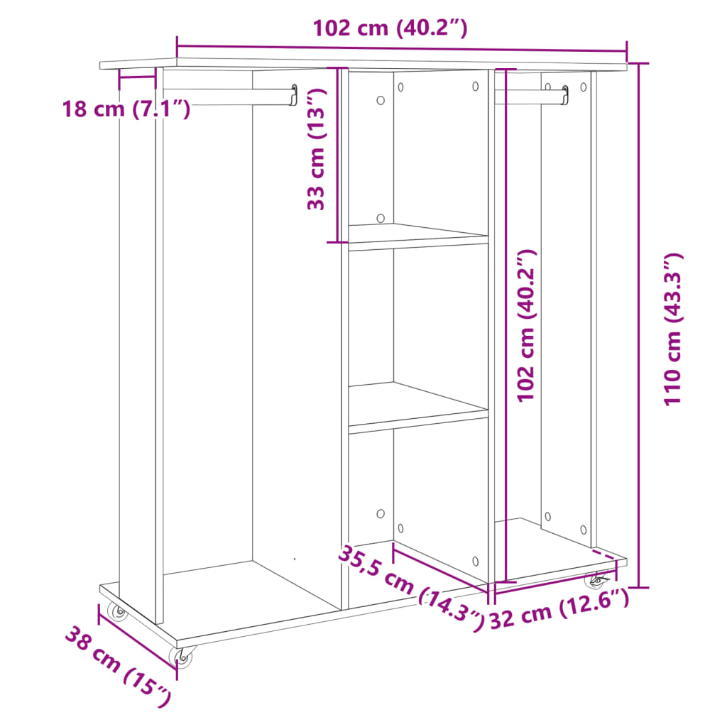 vidaXL Wardrobe with Wheels Brown Oak 102x38x110 cm Engineered Wood