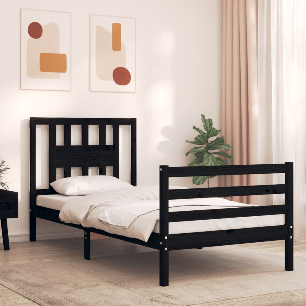 vidaXL Bed Frame without Mattress Black 100x200 cm Solid Wood