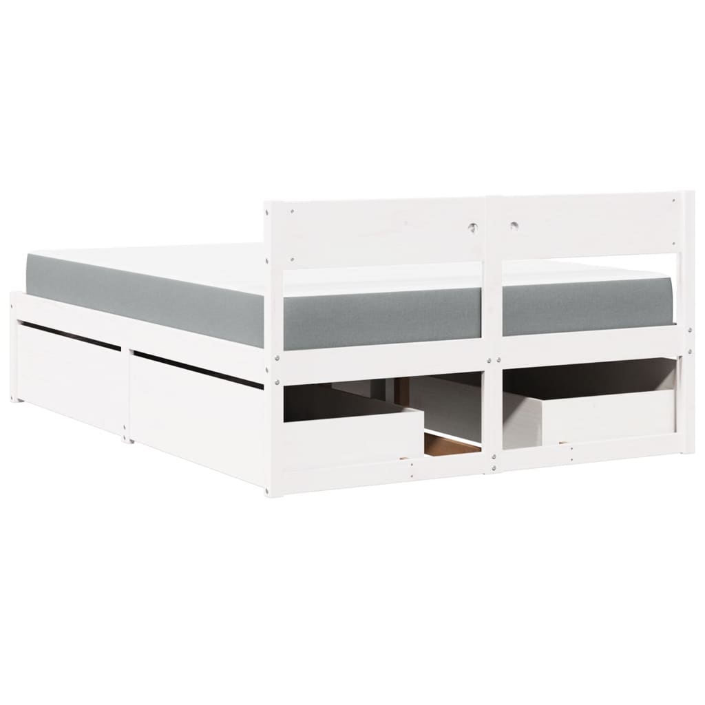 vidaXL Bed with Drawers and Mattress White 140x190 cm Solid Wood Pine